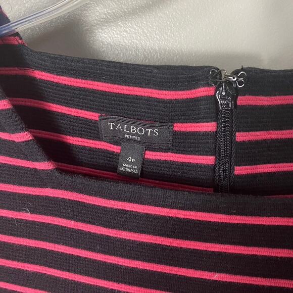 Womens Short Sleeve Square Neck Knit Sheath Dress Black Pink Striped Nautical 4P - Picture 5 of 7